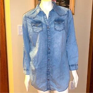 Sale! RuffHewn Vintage Retro Distressed Denim button down long sleeved shirt